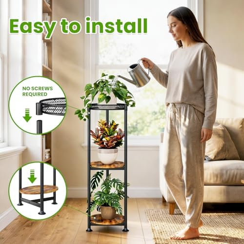 3 Tier Plant Stand Indoor Corner Tall Round Shape Plant Shelf - Image 5