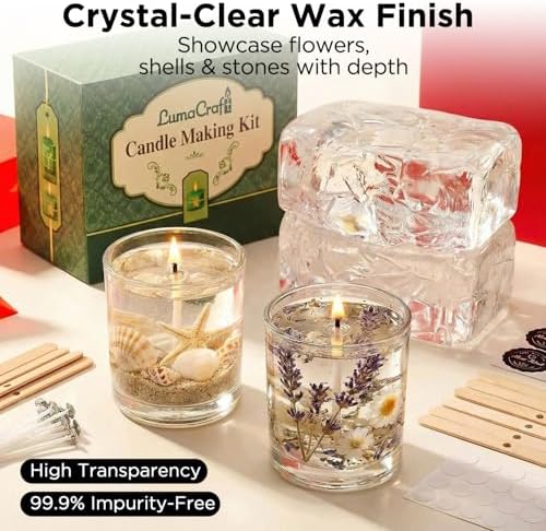 Clear Gel Wax for Candle Making - 1.1LB (500g) Transparent Jelly Candle Wax with Wicks, Wick Stickers & Holders - Non-Toxic, Unscented DIY Gel Wax for Beginners & Crafters - Image 3