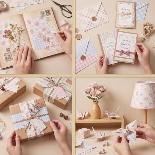 Scrapbook Paper Pink Blue Double Sided Floral Decorative Paper Pack for Card Making Junk Journals Wedding Invitations Photo Albums Decoupage Origami DIY Paper Crafts - Image 4