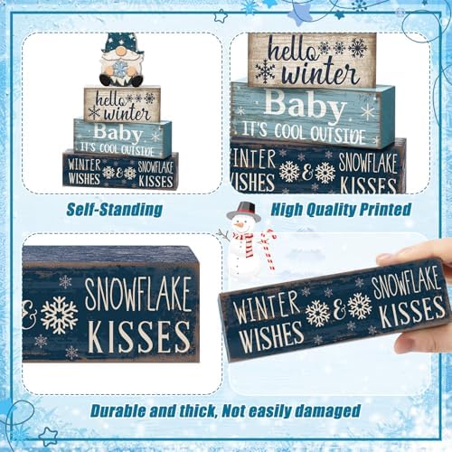 Moucuny 4 Pcs Winter Wood Block Signs Gnome Farmhouse Table Decoration - Image 4