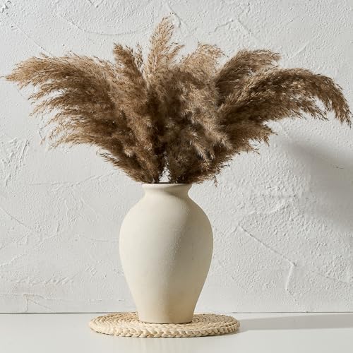 SIDUCAL Ceramic Vintage Flower Vase | 9 Inch Large Pottery Rustic Farmhouse Boho Vase for Home Decor, Table, Living Room, Bathroom, Coffee Desk, Shelf, Mantel Decoration, Wedding, White - Image 2