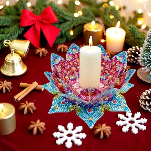 jinglinhh DIY Mandala Lotus Diamond Art Painting Aromatherapy Candle Holder Kit for Adults, Acrylic Diamond Art Tabletop Candlestick Holder Tray Ornaments Craft Project for Beginners(Red Lotus) - Image 4