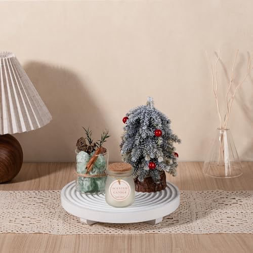 Round Decorative Tray Farmhouse Bathroom Decor Wood Riser, 9" White - Image 2