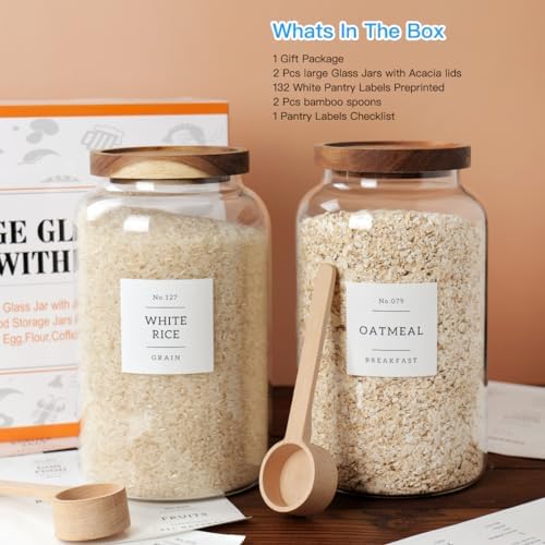 CZSZYGHBAO 2 PCS Large Glass Jar with Airtight Lid, Glass Food Storage Jars for Tea,Spice,Cereal, Egg,Flour,Coffee and More(98 FL OZ/2800 ml) - Image 5