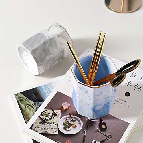 Pencil Holder Cup, Pen Organizer Stand for Desk Cute Marble Pattern Pen Cup Durable Ceramic Desk Organizers for Office Girl Women Adult Teen, Blue Marble - Image 5