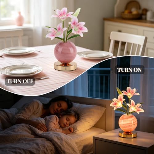 Pink Tiger Lily Flower Lamp, Rechargeable Cordless LED Floral Table Lamp - Image 3