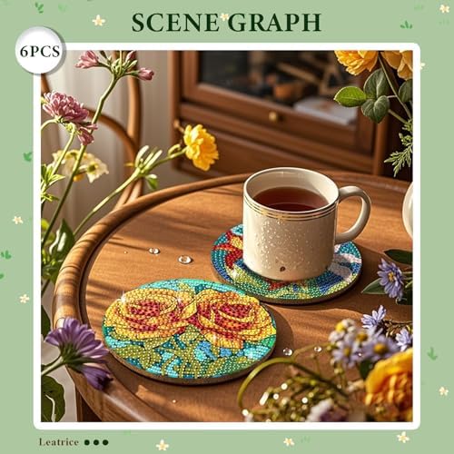 Leatrice 6 Pcs Diamond Art Coasters Small Diamond Painting Kits for Adults - Image 5