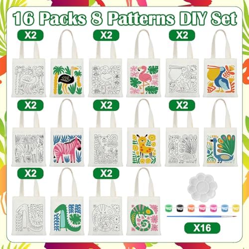 Aliceset 16 Pcs Color Your Own Bag Tote Bag Painting - Image 3