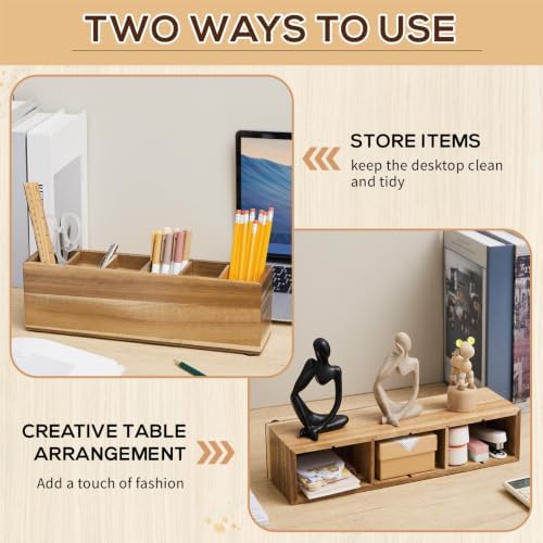 Jetec Wooden Pencil Pen Holder for Desk, Acacia Wood, 6 Compartments - Image 3