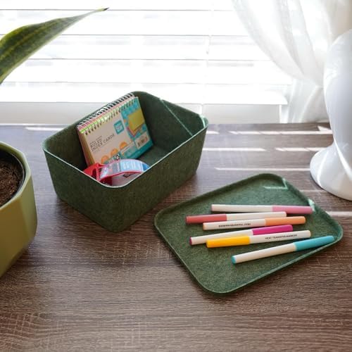 Welaxy Felt deep Storage Bins lidded Drawer Organizer Caddy Forest Green - Image 2