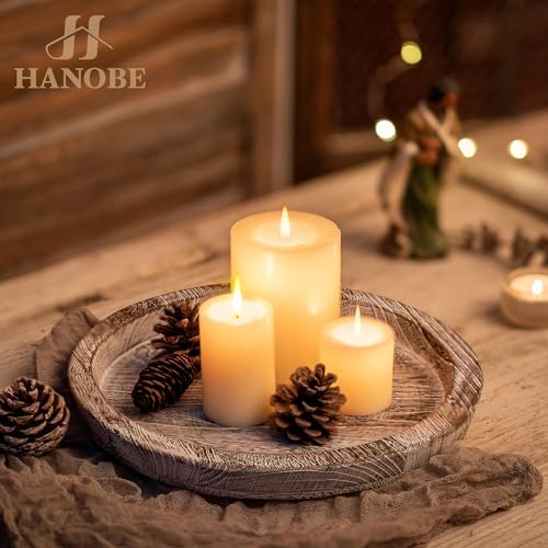 Hanobe Decorative Coffee Table Tray, Round Wood Candle Holder Plate - Image 2