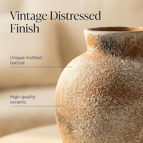 Rustic Terracotta Pot, Ceramic Flower Vase 6.1 Inch, Farmhouse Boho Centerpiece for Home Decor, Living Room, Table, Shelf, Mantel & Bathroom - Image 2