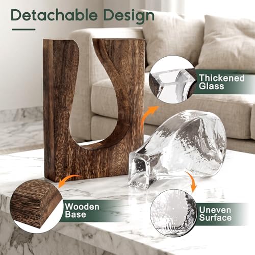 Wood and Glass Inlay Vases Farmhouse Wooden Glass Flower Vase Solid Wood Glass Vase Home Decor Vases for Centerpiece (9.3 Inches) - Image 5
