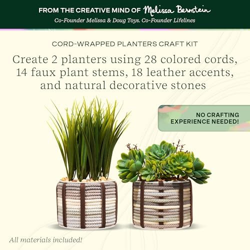Lifelines FlowCrafts, Cord-Wrapped Planters - Create 2 Unique Planters with Cords in Multi-Colors, Leather Accents, Faux Plant Stems & Decorative Stones - Sensory Arts & Crafts Kit for Teens & Adults - Image 2