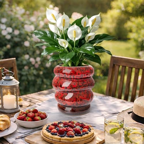 5 inch Ceramic Plant Pot Red Flower Pot for Indoor Plant with Drainage Hole - Image 6