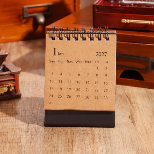 Mini Desk Calendar 2027-2028- Small Desktop Calendar January 2027 to June 2028, Mini Daily Schedule Thick Paper Twin-Wire Binding with Stickers for Home Office School (Kraft paper color) - Image 6