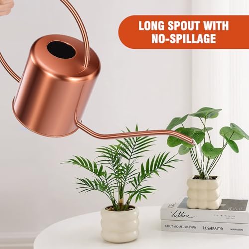 Plant Watering Can, 50 oz / 1500 ml Stainless Steel Metal - Modern Decorative with Long Spout for Indoor Potted Plants, Bonsai, Garden Flowers, Copper - Image 6