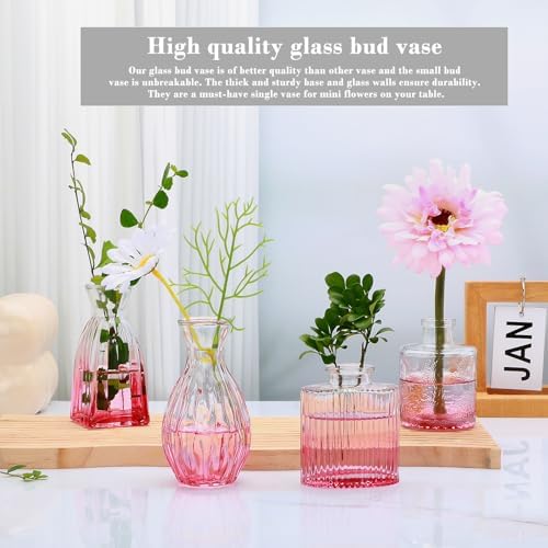 Glass Bud Vases Set of 4, Small Pink Flower Vases for Wedding Centerpieces - Image 4