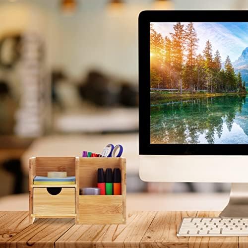 Relaxdays Desk Organiser, Drawer & Shelf, 2 Compartments, Natural - Image 2