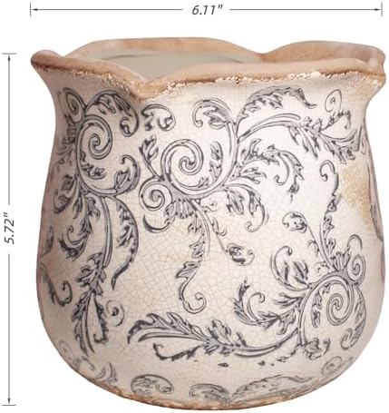 Xiaan Jiaju Ceramic Pots for Plants, Vintage Plant Pot with Drainage Hole, 6.11in. Planter for Indoor Plants, Crackle Glaze Finish Flower Pot, Perfect Tuscan Ceramic Planter for Gardening, Gray Swirls - Image 3