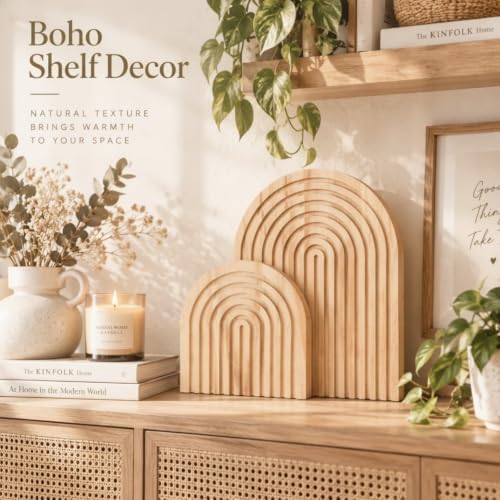 Chunful 2pcs Arch Cutting Board Boho Shelf Decor, Wood Color, Pine - Image 2