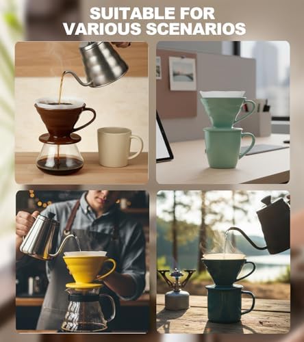 Pour Over Coffee Dripper - Ceramic Pour Over Coffee Maker Cone, Porcelain Coffee Drip, Pour Over Single Cup, Manual Brew Maker for Home, Cafe, Office - 1-4Cup, V60 Size 02 (Dark green) - Image 6