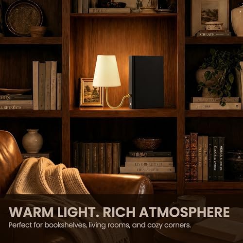 AELS Solid Wood Bookshelf Lamp with Bulb, 3-Color Touch Control Dimmable Table Lamp with Linen Shade, Modern Decorative Bookend Lamp for Bedroom, Office & Bookshelf Decor, Black - Image 5