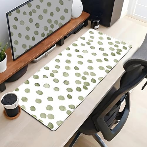 Cute Polka Dot Minimalist Green Keyboard Pad Simple & Atmospheric Desk Mat XL Large Mouse Pad for Women Office Desk Decor Desk Pad with Stitched Edges 31.5x11.8in, Computer Laptop Pad Gaming Mousepad - Image 4