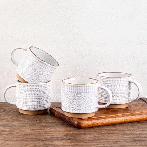 GBhome 16 oz Coffee Mugs Set of 4, Stackable Ceramic Coffee Cups Set by GBhome