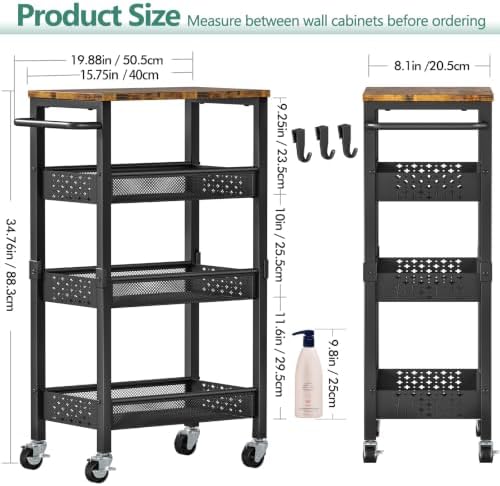 Vivihomety 4-Tier Laundry Utility Rolling Cart with Wheels, Metal - Image 2