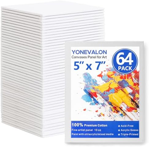 Small Canvas Boards for Painting 5x7in, 64 Pack Bulk Mini Paint Canvases by YONEVALON
