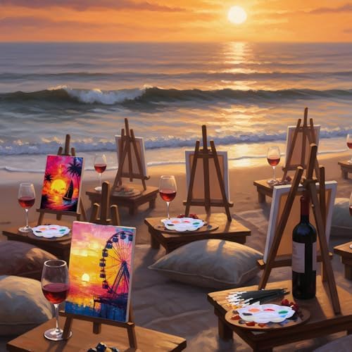 Ctosree 72 Pcs Natural Scenery Paint and Sip Kit for Adults 8'' x 10'' Pre Drawn Canvas for Painting DIY Pre Printed Canvas for Party Favor Afro Acrylic Painting Kit Wood Easel Brushes Bulk - Image 6