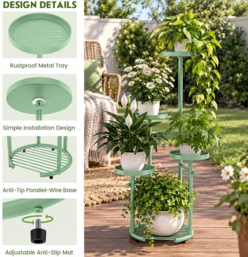 TOSKING Tall 5-Tier Round Corner Plant Stand Indoor, Anti-Tip, Sage Green - Image 4