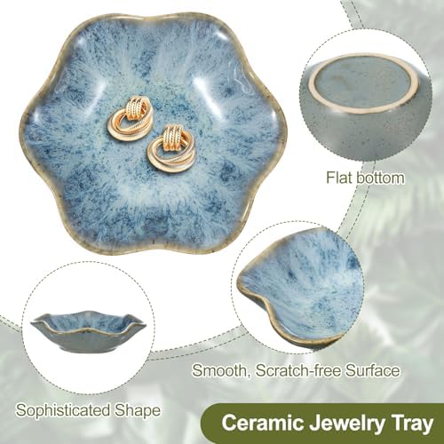 uxcell 2Pcs Ceramics Jewelry Plate, Lotus Leaf Shape Key Holder Bowl for Entryway Table Decor Small Ring Tray Dish Gift for Women Girlfriend, White/Cold Ash - Image 3