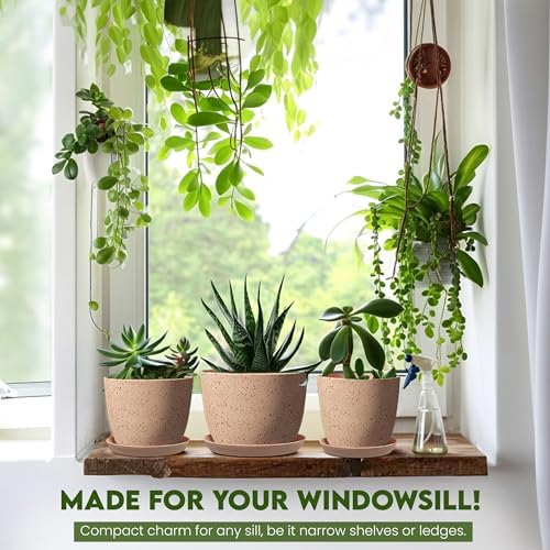 Plant Pots Indoor with Drainage 10 Pack Planters Spotty Peach Pink - Image 7