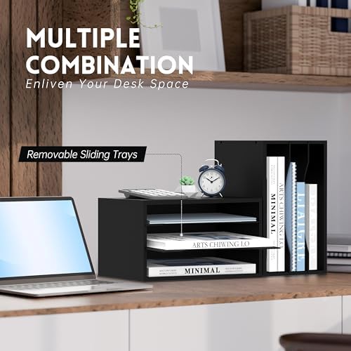 3 Tier Wood Desk Organizer, Mail Sorter and Paper Organizer for Desk, Black - Image 4