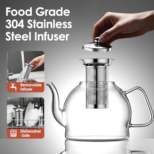 1800ml Glass Teapot with Infuser, Stovetop Safe Large Tea Pot - Image 3