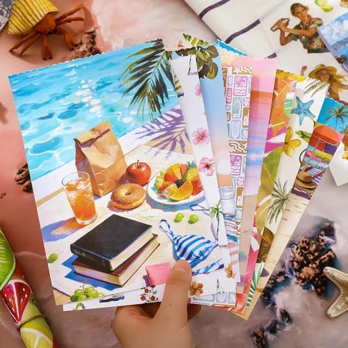 Summer Beach Scrapbook Sticker Book, 500+ Vintage Travel Stickers for Scrapbooking, 20pcs Aesthetic Scrapbook Papers for Adults Women DIY Bullet Junk Journals Supplies, Washi Stickers for Journaling - Image 3
