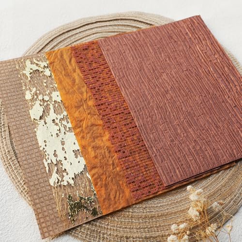15-Piece Textured Scrapbook Paper & Mesh Fabric Set, Brown A5 Sheets - Image 5