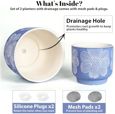Ceramic Plant Pots, 8+6 Inch, 2 Pcs Indoor Planters with Drainage Holes - Image 4
