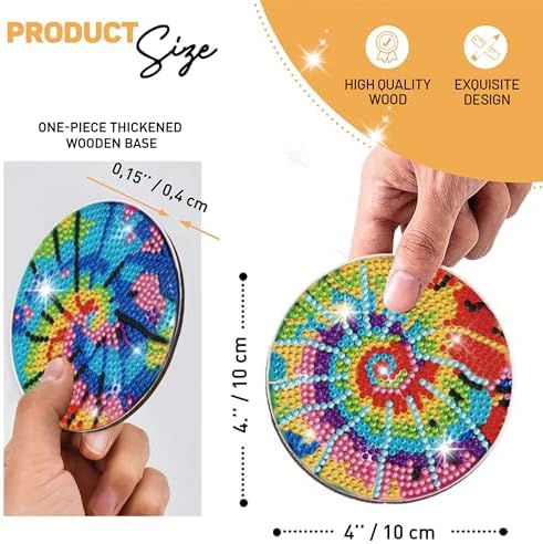 8 pcs Diamond Painting Coasters | Diamond Art Coasters | Tie Dye Diamond Art Painting | Perfect Art Craft Gift for Tie Dye Lover, Dad, Mom, Grandparents, Brother, Sister. - Image 3