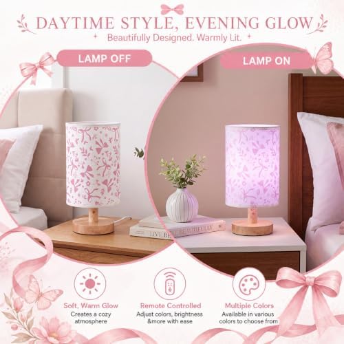 VIHOSE Pink Bow Table Lamp, 16 Color LED Desk Light School - Image 3