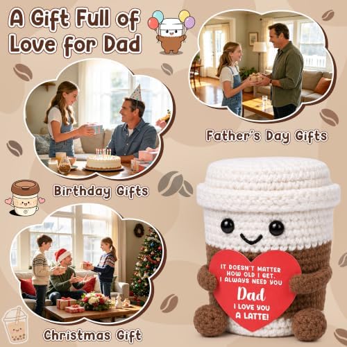 Dad Birthday Gifts from Daught Son Kids, Christmas Dad Gifts for New Daddy, Best I Iove You Gift for Step Bonus Dads Father, Funny Handmade Crochet Coffee Mug Cup for Coffee Lover Daddy Gift - Image 5