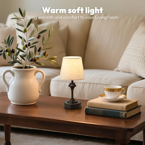 NIORSUN Portables Cordless Table Lamp Set of 2,10.2" Flaxen Fabric Shade Battery Operated Lamp,5200mAh Bedside Table Lamp with Warm White,3 Way Dimmable Touch Desk Lamp for Living Room (Black) - Image 6