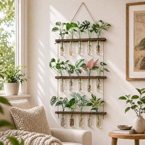 3 Tier Wall Hanging Propagation Stations with 15 Glass Test Tubes, Plant Terrarium Propagation Tubes Planter for Hydroponic Cuttings, Window Decor Gift for Plant Lovers - Image 6