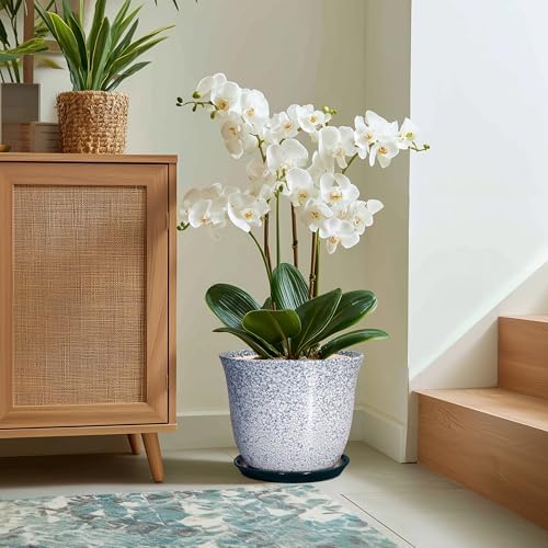 12 Inch Pot for Plants- Ceramic Planter Indoor Outdoor, Round Large Plant Pots with Drainage Hole and Saucer, Decorative Flower Pots, Modern Planter, Garden Decor, Plant Lovers Gifts, Green - Image 5