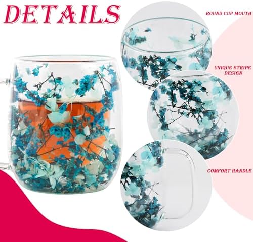 Real Flower Glass Tea Cup, 13 oz Double Wall Glass Coffee Mug with Preserved Flowers, Borosilicate Floral Cup, Gift for Women - Image 4