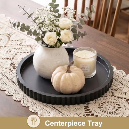 FGU Round Wood Decorative Trays for Coffee Table Home Decor, Black - Image 6