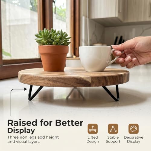WILDMOS Decorative Round Wood Riser for Display,Pedestal Tray for Home or Kitchen and Bathroom Countertop Organizer,Farmhouse Kitchen Counter Decor Tray. (10-inch) - Image 6