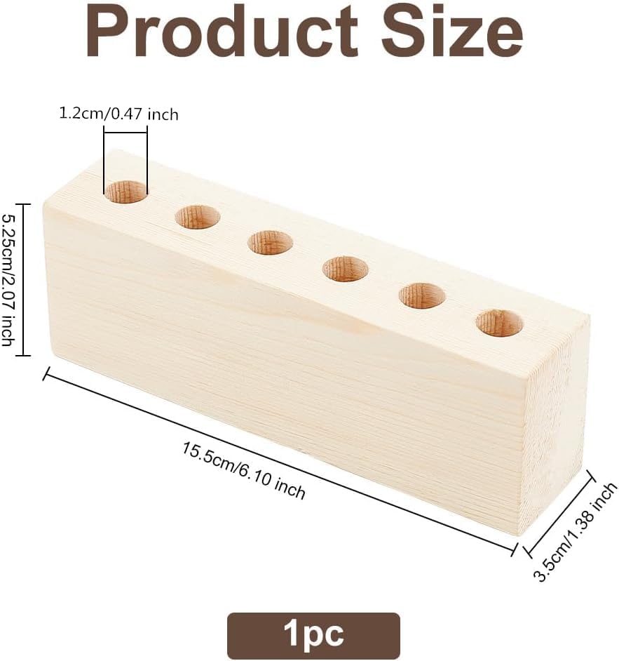 OLYCRAFT 6-Hole Wood Desktop Pen Holder with 12mm Round Hole Fountain Pens Stand Rustic Wooden Pens Organizer Office Desk Holder for Pen Storage Display Fountain Collection - Image 2